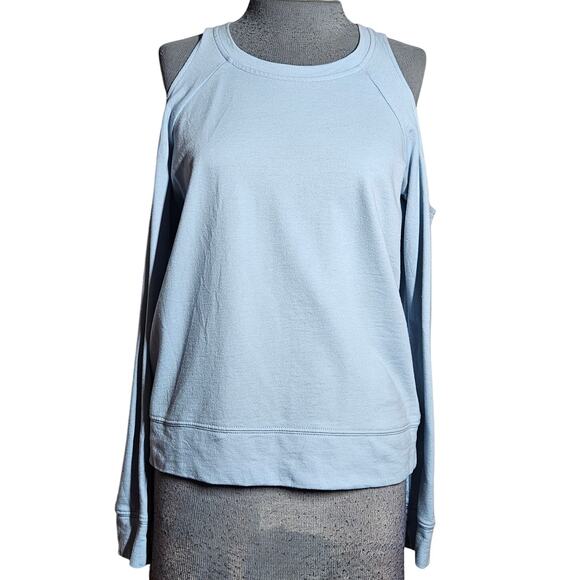 Blue Open Shoulder Cotton Blend Sweatshirt Size Medium - Picture 1 of 4